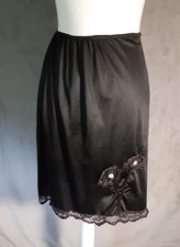 Vintage Half Slip Black Nylon Small Lace Trim Hem Applique  FLAWS 