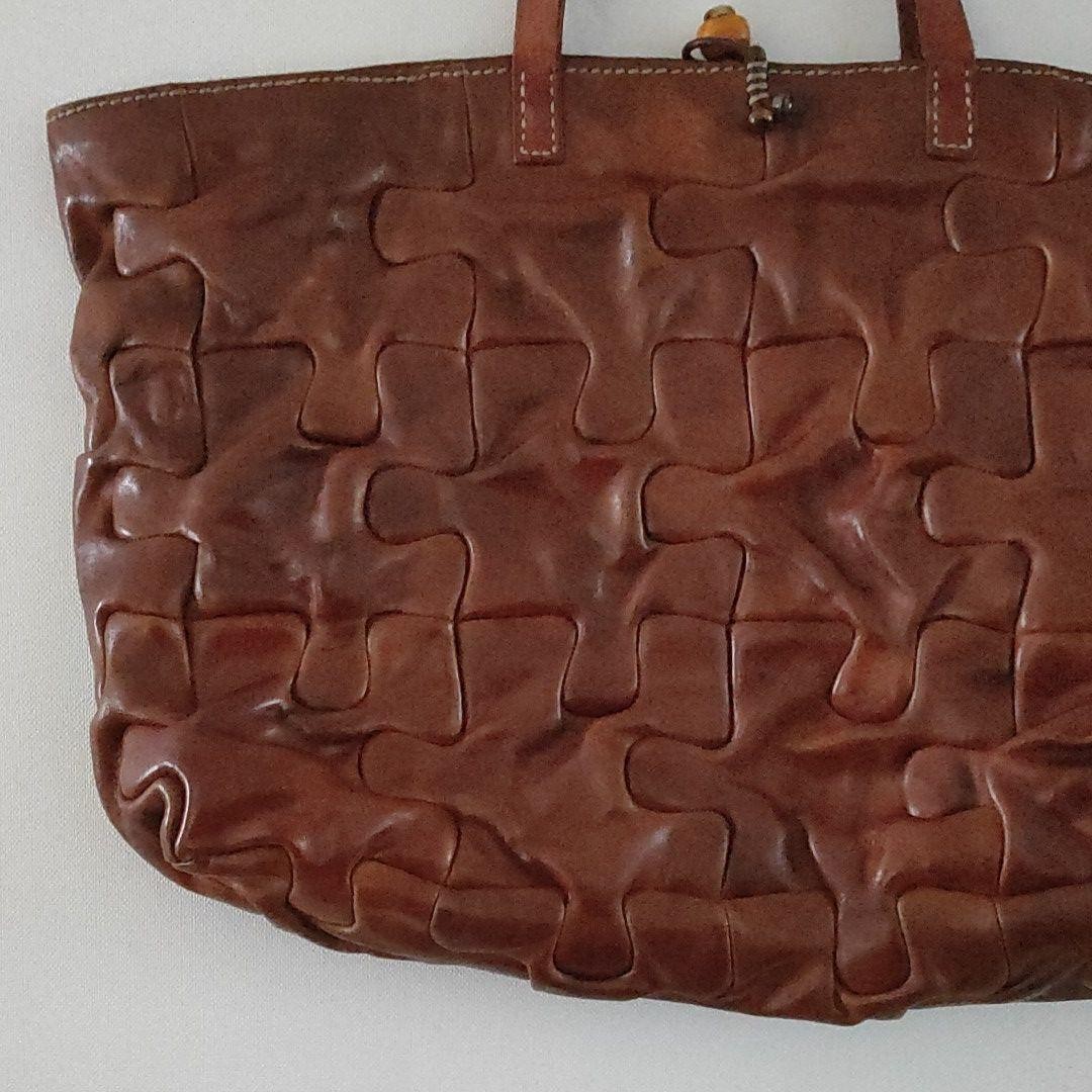 Used Henry Cuir Puzzle Tote Bag Hand Bag Leather Brown Color