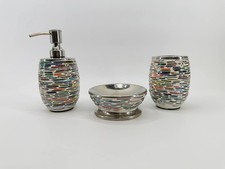 Bathroom Accessory Set 3 Soap Dispenser Tumbler Dish Mosaic Silver