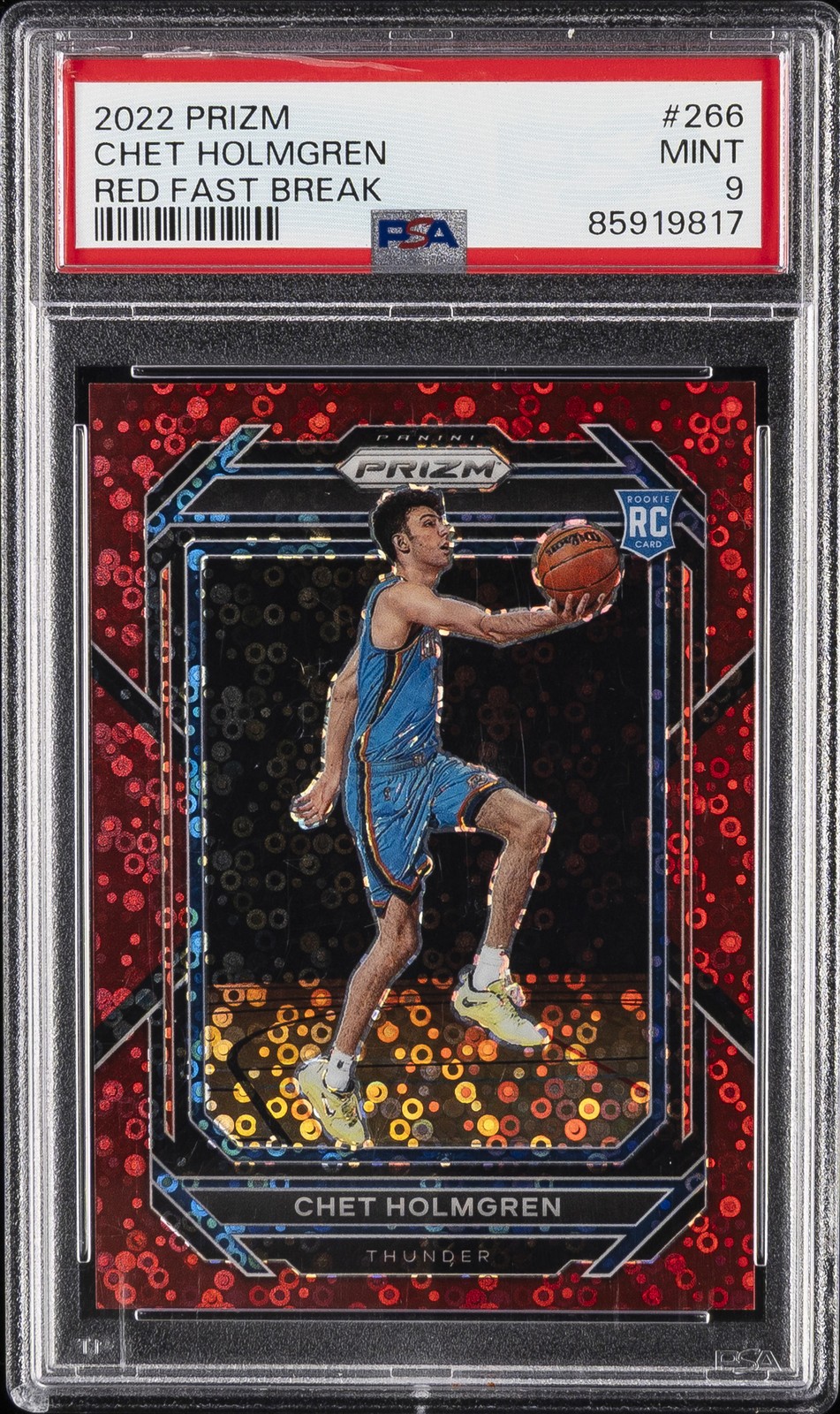 2022 PANINI PRIZM RED FAST BREAK #266 CHET HOLMGREN 68/100 PSA 9