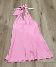 Wild Fable Pink Satin Polyester Halter Backless Mini Dress Tie Accent L
