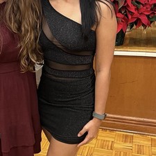 Shein Black one shoulder glittery mini dress Size XS