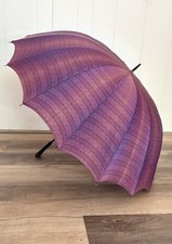 Vintage 1940s Red  Black Plaid Umbrella Parasol Green Lucite Handle