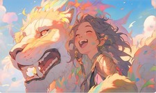 Playmat 24" x 14" Game Mats Compatible with Lorcana TCG Cards, Girl with Lion