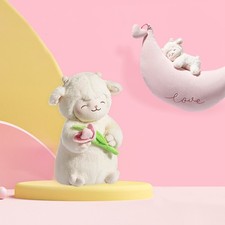 Super Soft Doll Sweet White Sheep Lam Hold Tulip Flower Soft Stuffed Plush Doll