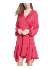 GUESS Womens Wrap Dress Above The Knee Pink Long Sleeve Evening Paisley XS
