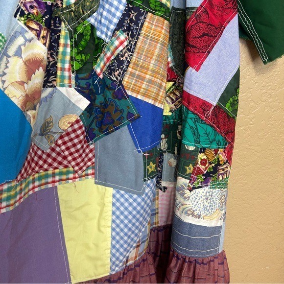 Handmade patchwork square neck dress with multi p… - image 7