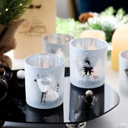  Juego de 4 Candelabros Votivos de Navidad, Vela Tealight de Vidrio Plateado  Foto 2 de 4