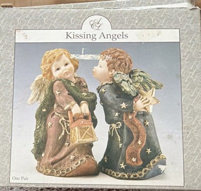 AL Angel Figurine Pair Multicolor Resin Stars Pattern Collectible Decor