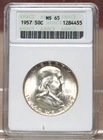 1957 FRANKLIN HALF DOLLAR ANACS MS65 1284455 - OLD HOLDER