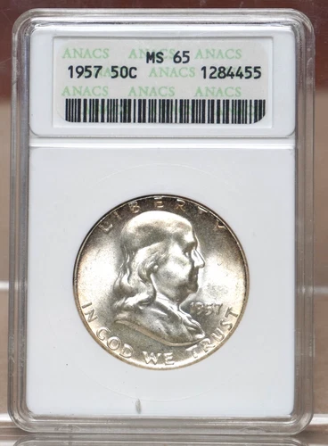 1957 FRANKLIN HALF DOLLAR ANACS MS65 1284455 - OLD HOLDER