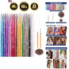 16 Colors Hair Tinsel Kit, 48 Inches 3300 Strands Tinsel Hair Extensions, Fai...