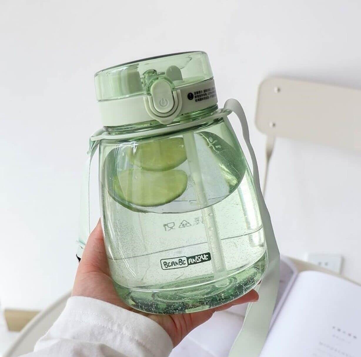 Green Aesthetic Water Bottle with Handle for School Cute Wat