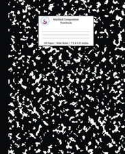 Marbled Composition Notebook: Black Marble Wide Ruled Paper Subject Book School