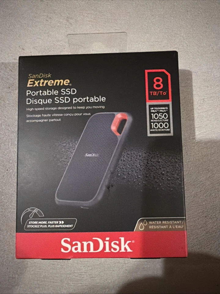 SanDisk 8TB Extreme Portable SSD - 1050MB/s USB-C 3.2 Gen 2 SDSSDE61-8T00-G25