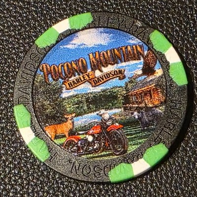 POCONO MOUNTAIN HD ~ PENNSYLVANIA (Black/Green Wide Desgn4) Harley Poker Chip