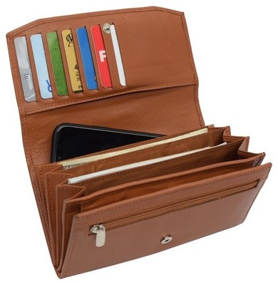 Womens Genuine Leather Wallets RFID Blocking Accordion Trifold
