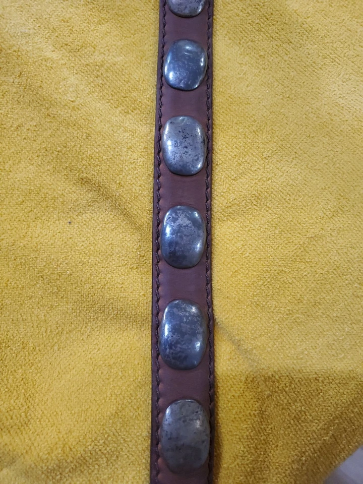 1990 California Billy Belt Genuine Leather W/ 17  Silver Coated Pewter Disks -36 - Image 2 of 4