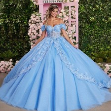 Charming Quinceanera Dresses Tiered Bow Appliques Off the Shoulder Sweep Train