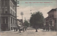 Main Street South Depot Hackensack New Jersey NJ 1910s Drugs Trolley Postcard
