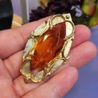 Vintage Art Deco Style Costume Jewelry Amber-colored Glass Gold Tone Brooch