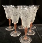 6 Steuben Carder Era #3551 Rosa Pink Stem VAN DYKE 8 1/4" Goblet Glass EXCELLENT