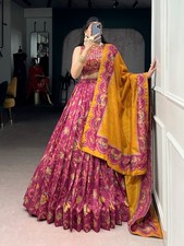 Premium Lehnga Choli Bridesmaid Soft tasar silk drape with radiant foil motifs