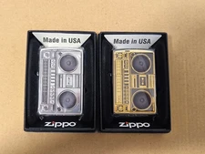 No Oil Zippo Boombox Silver Gold 2pc Set Collectible Limited Lighter USA