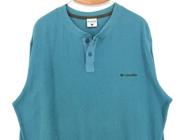 COLUMBIA Hombre Suéter De Cuello Redondo Azul Con Botón 1/4 Talla L - Imagen 3 de 4