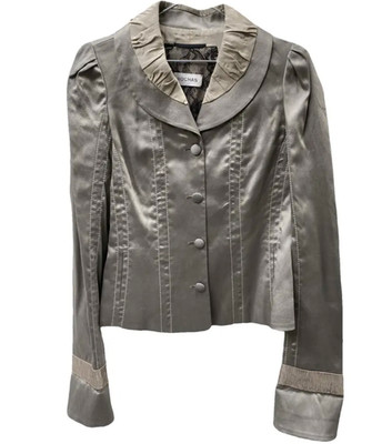 ROCHAS Grey/ Taupe silk blazer  ITALY 38 puffy shoulders SHAWL COLLAR