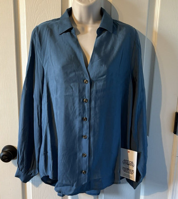 NWT Never Fully Dressed Miley Button Down Shirt Tunic Top Hi Low Teal US Size 2
