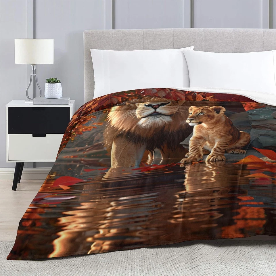 Manta de franela de leones, 50 x 60 pulgadas - 340GSM acogedora ligera gruesa otoño B... Foto 3 de 4