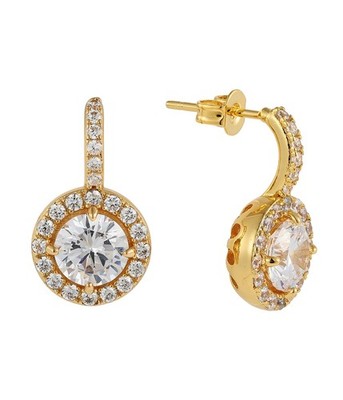 18K Gold Plated Round Cut Halo White Zircon Diamond Look Sparkly Drop Earrings