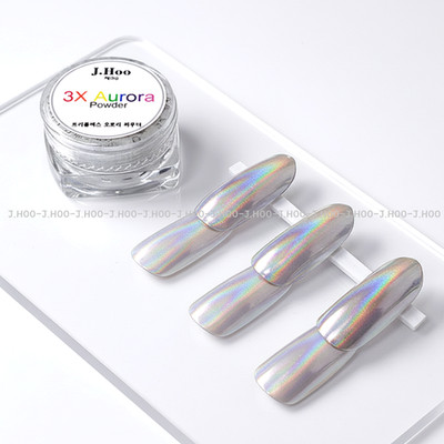 J.HOO Aurora Chrome Nail Powder 2X 3X Glass Glow Mirror Effect K-Beauty