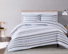 Truly Soft Curtis Stripe Grey/White 3 PC-Duvet Set, Full/Queen
