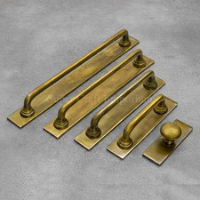 Unlacquered Antique Brass Round Cabinet Pulls with Backplates 4 Sizes Available