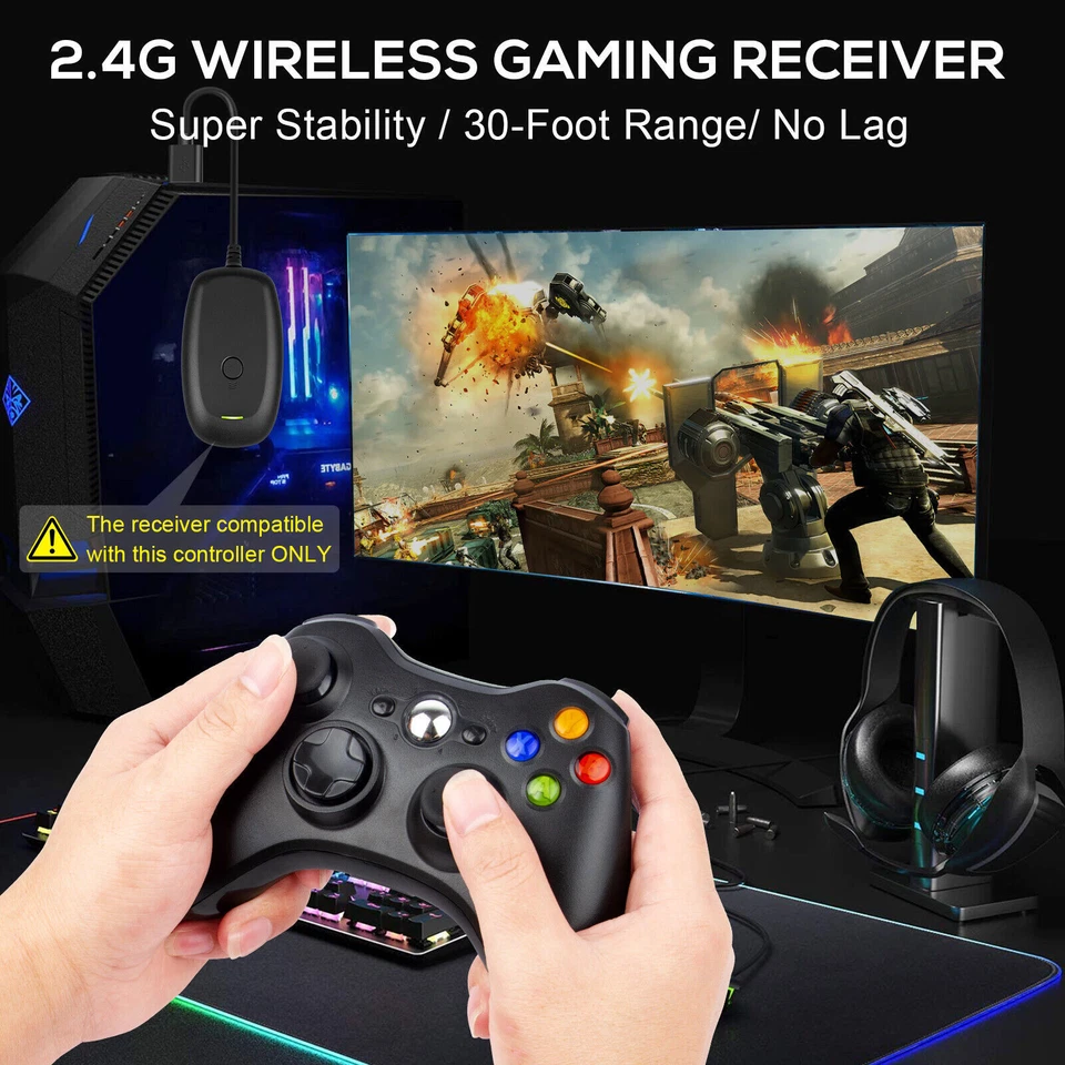Wireless Controller For Microsoft Xbox 360/ 360Slim/ 360E, PC Windows 11/10/8/7 - Image 3 of 4