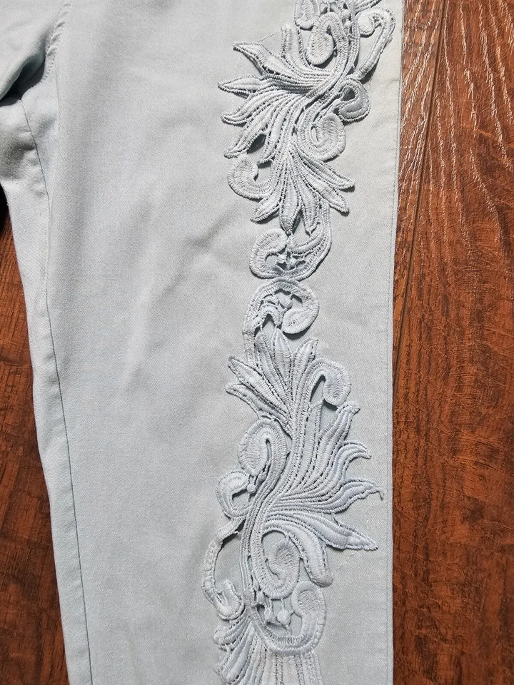 Leggings Pantalones Vintage Pretty Angel Mujer Azul Floral Bordado Talla M Foto 3 de 4