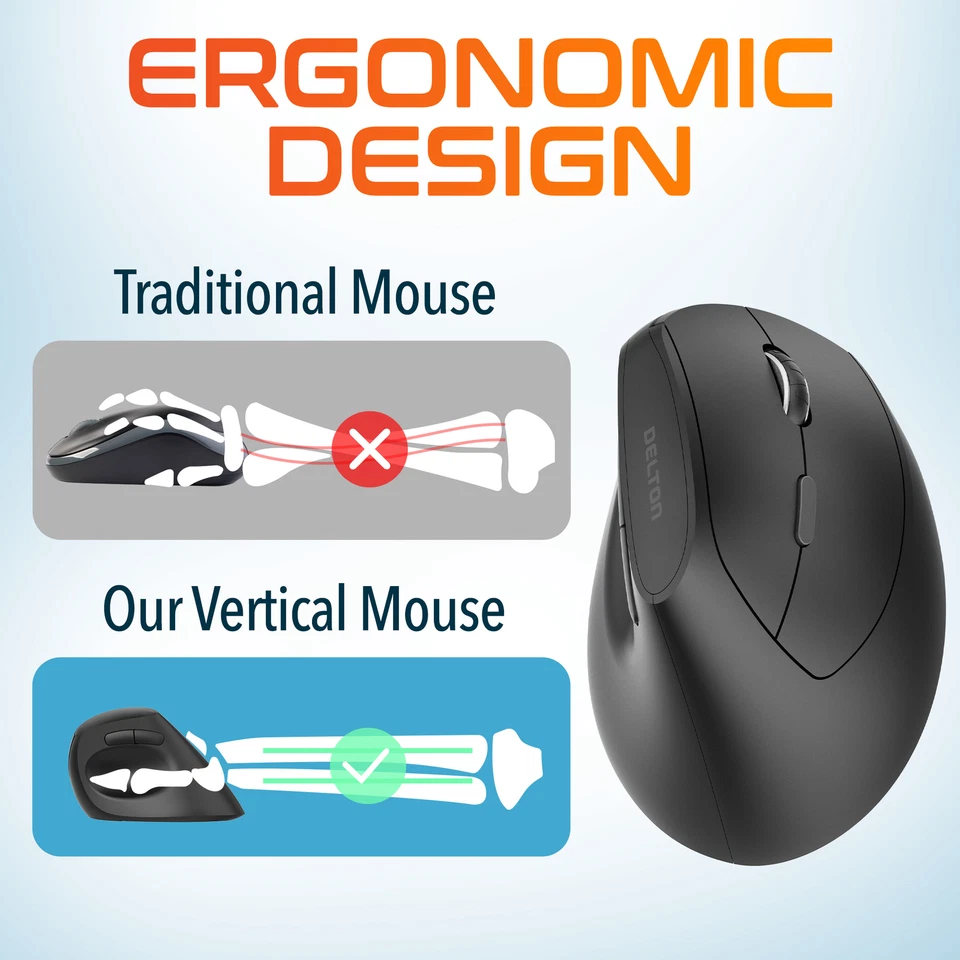 Delton S12P Wireless Ergonomic Computer Mouse - Black - Image 2 of 4