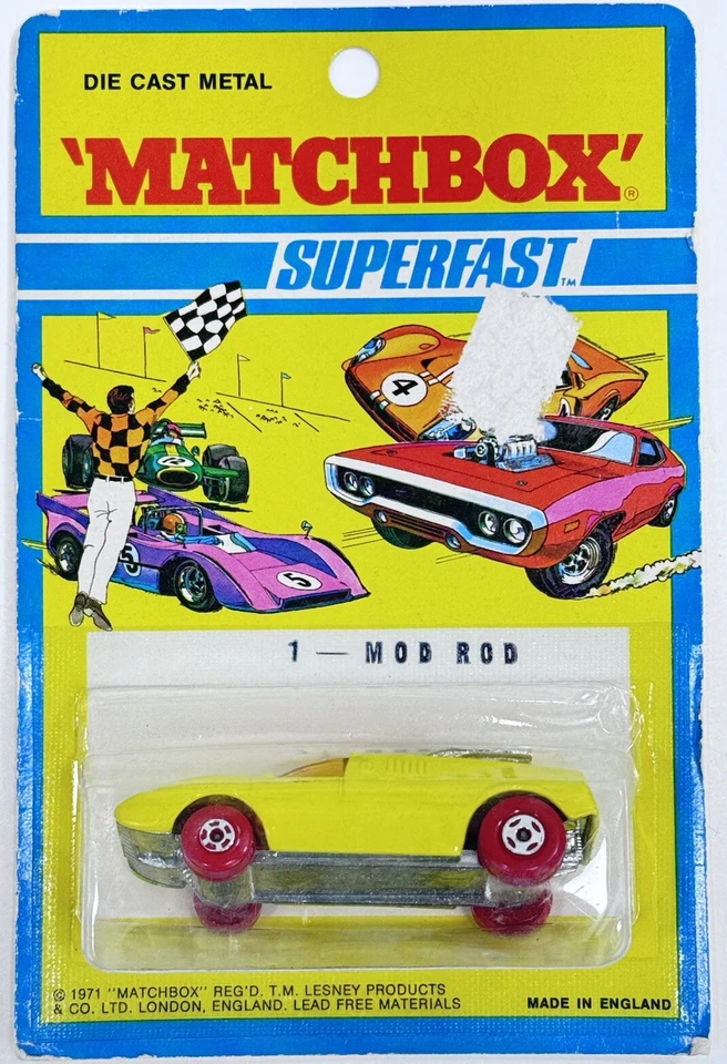 Matchbox Superfast Nuevo 1 Mod Rod Amarillo con Ruedas Rojas Original Blister Tarjeta Difícil de Encontrar Foto 2 de 4
