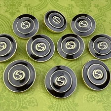 SET OF 10 GUCCI BUTTONS GG LOGO BLACK GOLD METAL ROUND 25MM