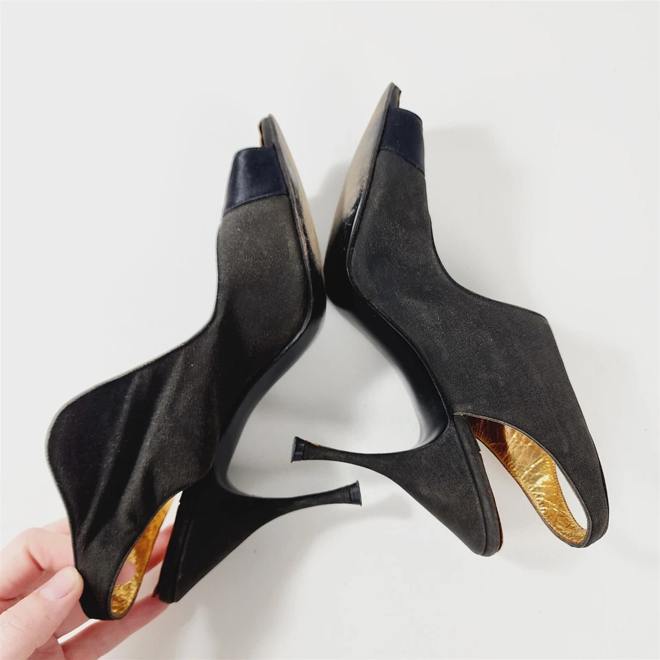 Zapatos de tacón vintage de lona con cordones negros marquesa talla 8 Foto 4 de 4