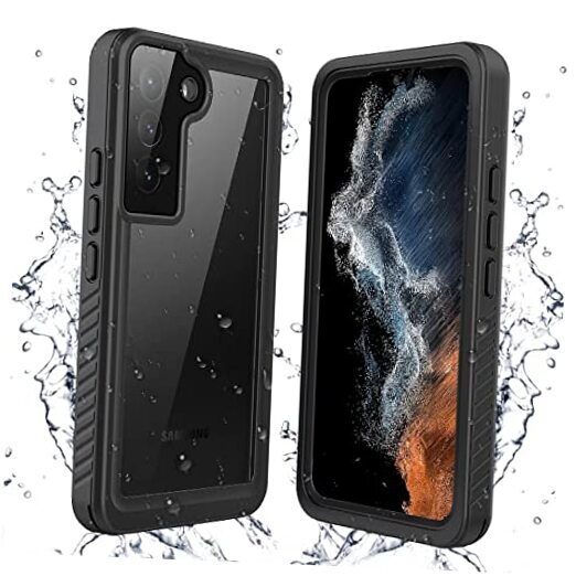 for Samsung Galaxy S22 Case, Waterproof Galaxy S22 Case with Built-in Black