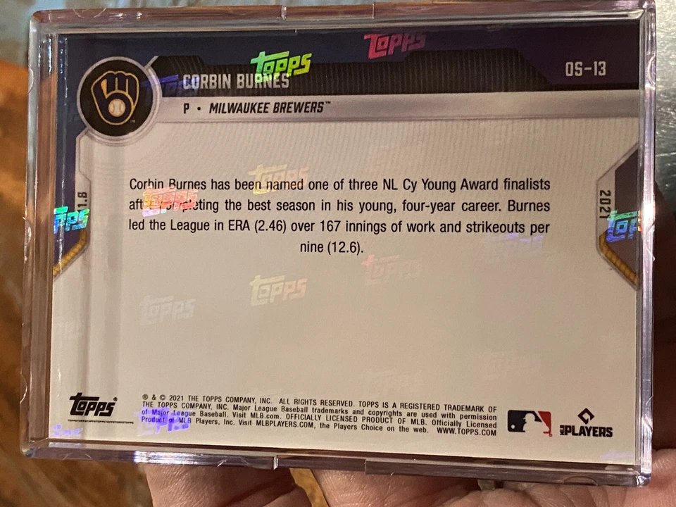 2021 TOPPS NOW CY YOUNG FINALIST CARD CORBIN BURNES #OS-13 PR 117 Base - Image 2 of 2