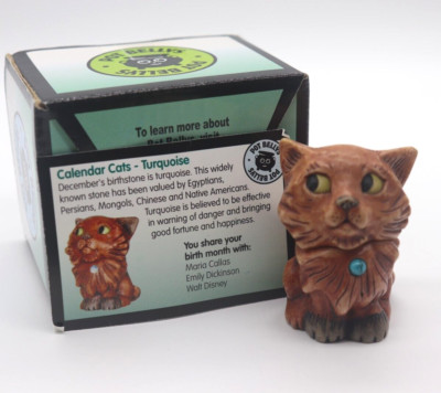 Vtg 2002 Harmony Kingdom Pot Belly Calendar Cats December/Turquoise Trinket Box