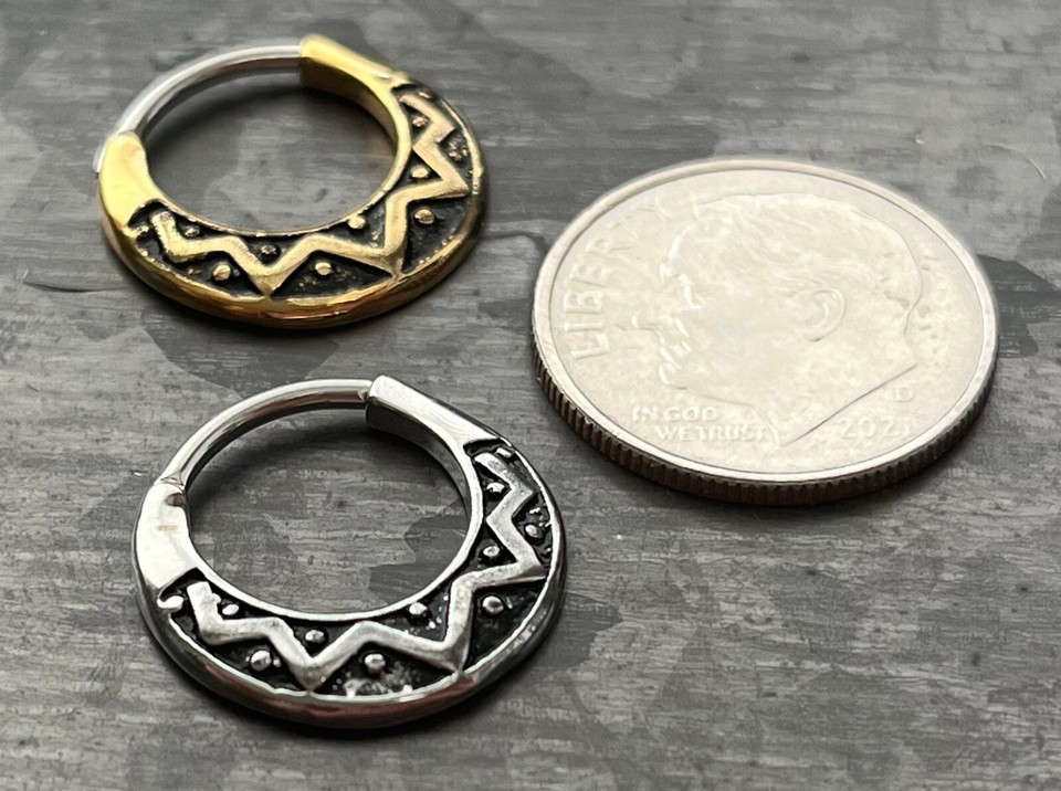 16g Tribal Fan Design Septum Clicker Ring - 100% Surgical Steel Body Jewelry