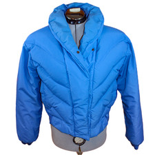 Vintage Famous Trails Cropped Blue Puffer Jacket Down Euc Size Medium 80s