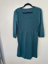 Ab Studio Womens Green Dress Large Long sleeve round neck midi acrylic pullover