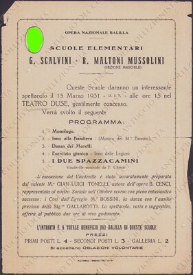 1931 BRESCIA Opera Balilla Scalvini Maltoni Theatre Show Duse