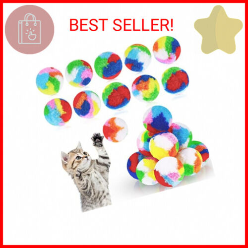 Deekin 20 Pcs Cat Pom Pom Balls Cat Ball Toy Kitty Yarn Puffs Assorted Color Sma